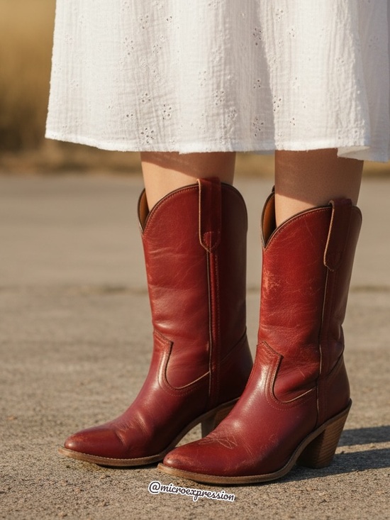Frye Shoes - 1990’s Frye Vintage Leather Pull On Red Cognac Heeled Cowboy Western Cute Bootie